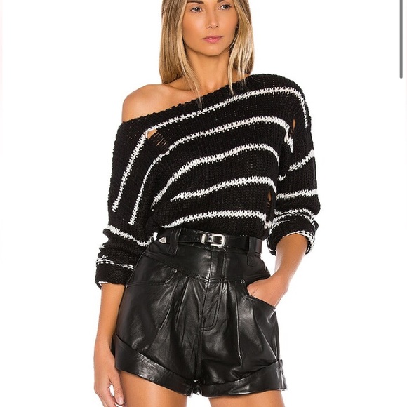 superdown Black and White Off-Shoulder Sweater - Picture 1 of 7